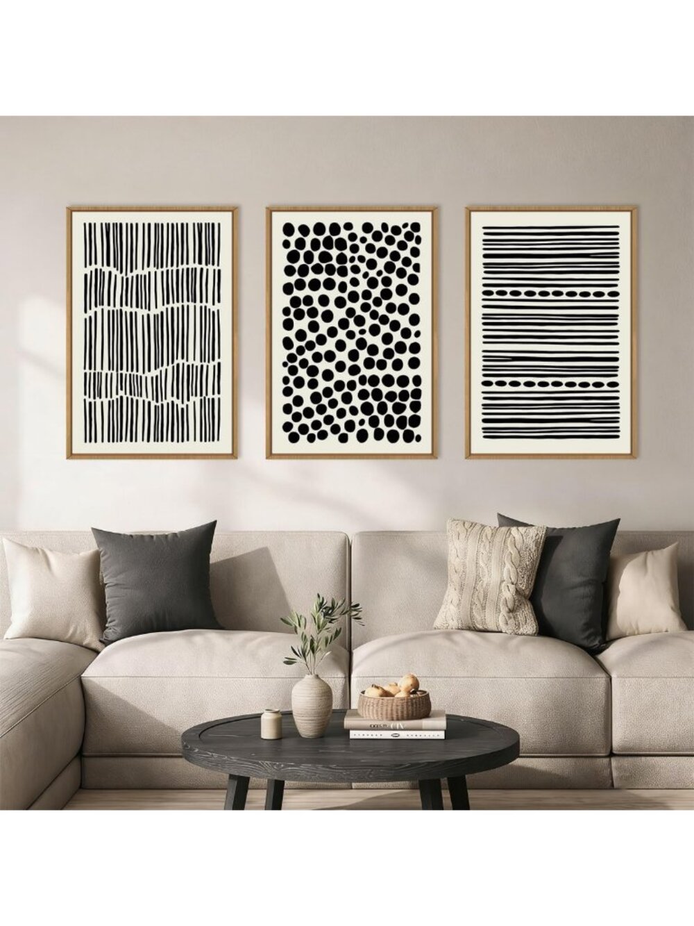 Modern Abstract Black & White Canvas Wall Art Set - Geometric Minimalist Decor